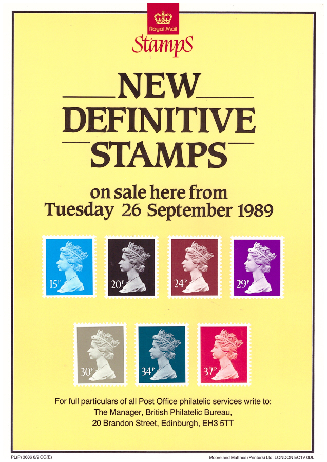 (image for) 1989 New Definitives Post Office A4 poster. PL(P) 3686 8/9 CG(E).